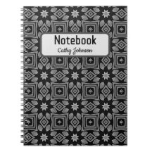 Notebook preto e com padrão de Cinza