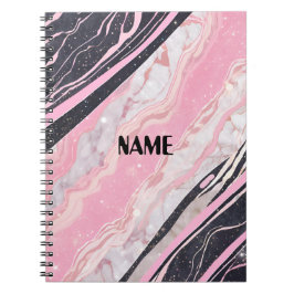 Caderno Espiral Notebook preto e rosa para mármore