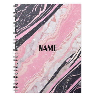 Caderno Espiral Notebook preto e rosa para mármore