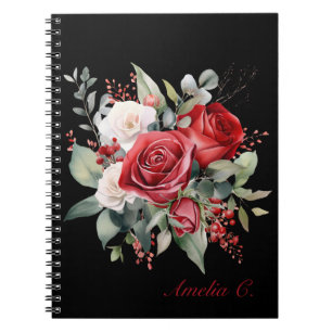 Caderno Espiral Notebook preto Elegante para Rosa vermelha de Aqua