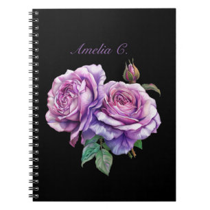 Caderno Espiral Notebook Preto Floral Elegante