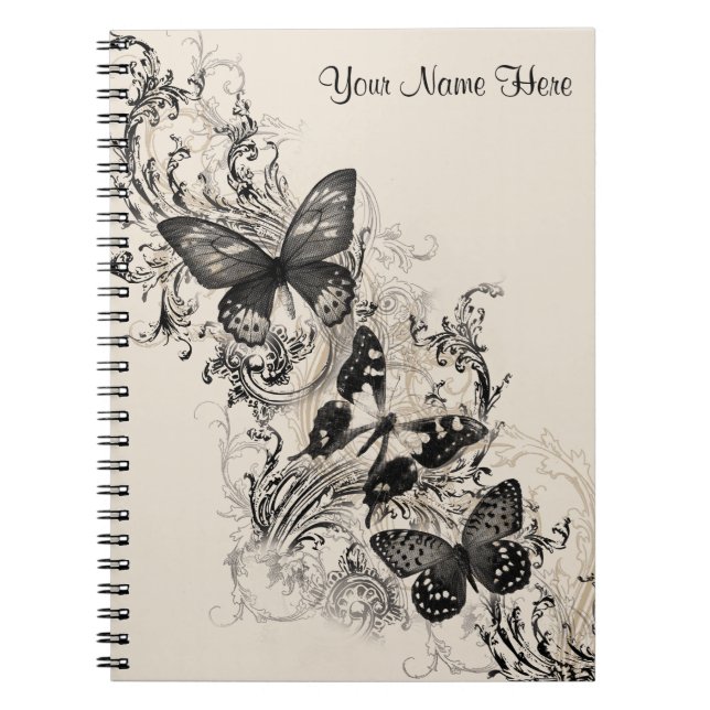 Caderno Espiral Notebook Preto Flourflies (Frente)