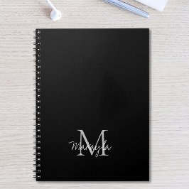Caderno Espiral Notebook Preto Personalizado com Nome do Monograma