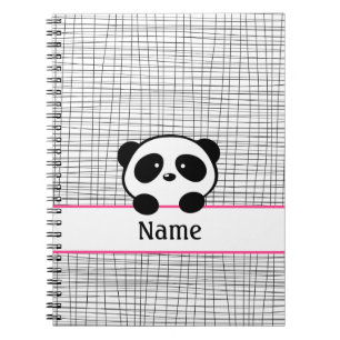 Caderno Espiral Notebook preto-rosa Panda Bear Personalizado