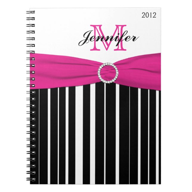 Caderno Espiral Notebook preto-rosa personalizado com distribuição (Frente)
