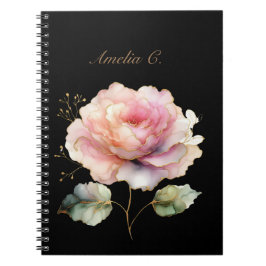 Caderno Espiral Notebook preto rosa rosa-d-água elegante