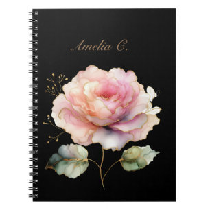 Caderno Espiral Notebook preto rosa rosa-d-água elegante