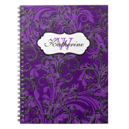 Caderno Espiral Notebook preto roxo monograma