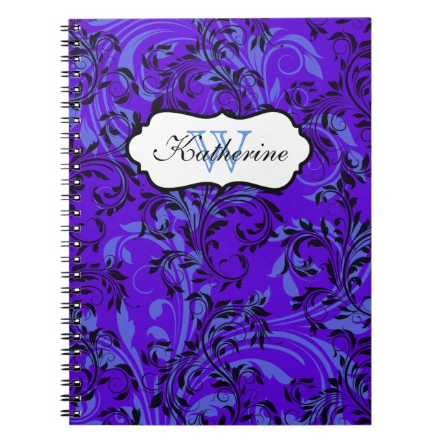 Caderno Espiral Notebook preto roxo monograma (Frente)