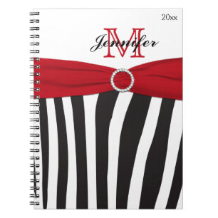 Caderno Espiral Notebook preto vermelho branco zebra em faixa
