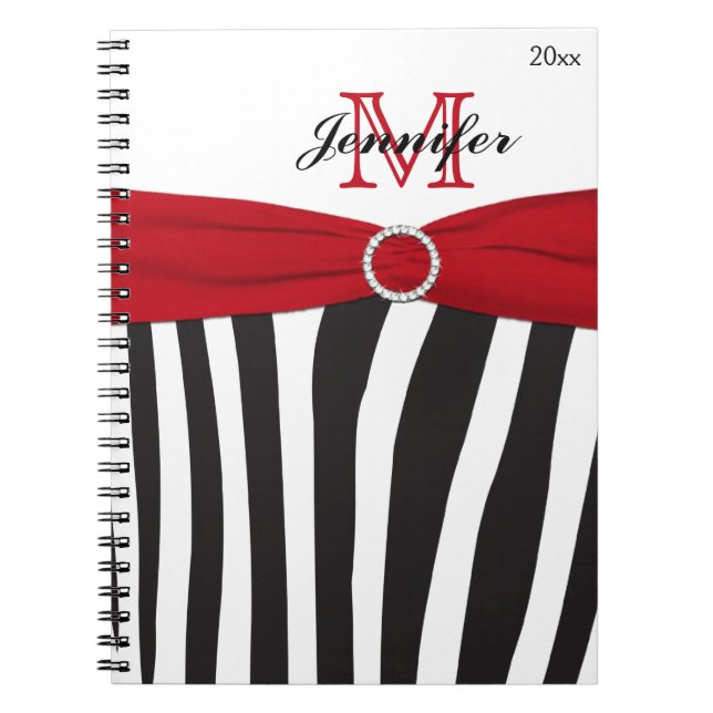 Caderno Espiral Notebook preto vermelho branco zebra em faixa (Frente)