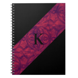 Caderno Espiral Notebook preto vermelho profundo monograma