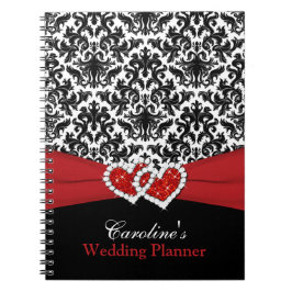 Caderno Espiral Notebook Preto White Red Casamento tema damasco Pl