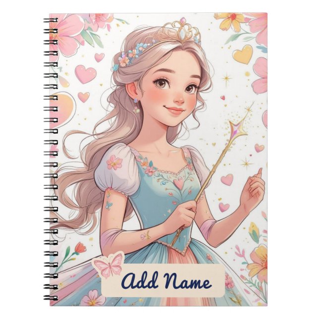 Caderno Espiral Notebook Princês Personalizado - Adicionar Nome (Frente)