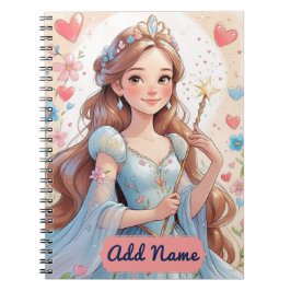 Caderno Espiral Notebook Princesa Azul - Nome Editável