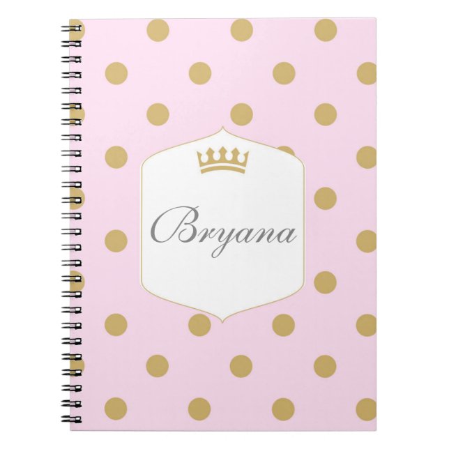 Caderno Espiral Notebook princesa com cruz e pontos Dourados (Frente)
