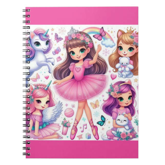 Caderno Espiral Notebook Princesa e Pets (Frente)