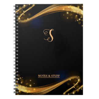 Caderno Espiral Notebook profissional preto e Dourado monograma bo