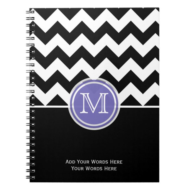 Caderno Espiral Notebook Purple Black E White Chevron Monograma (Frente)