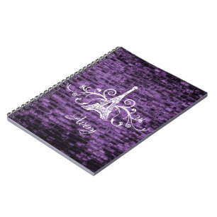 Caderno Espiral Notebook Purple Eiffel Tower Grunge