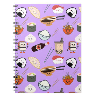 Caderno Espiral Notebook Purple Kawaii Ramen and Sushi Friends
