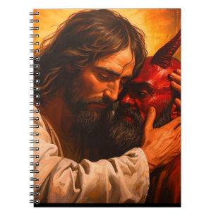 Caderno Espiral Notebook que abraça o cristo Lúcifer