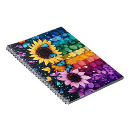 Caderno Espiral Notebook Rainbow Butterflies e Sunflower