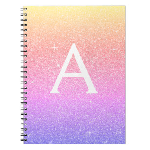 Caderno Espiral Notebook Rainbow Glitter Sparkle Monograma