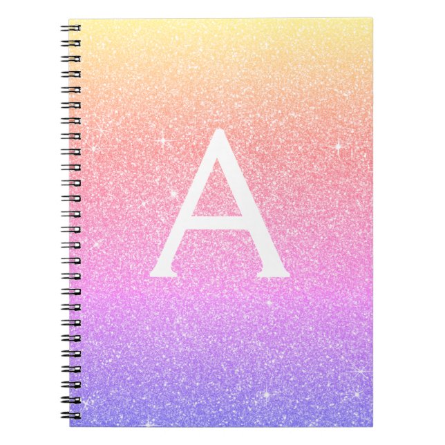 Caderno Espiral Notebook Rainbow Glitter Sparkle Monograma (Frente)