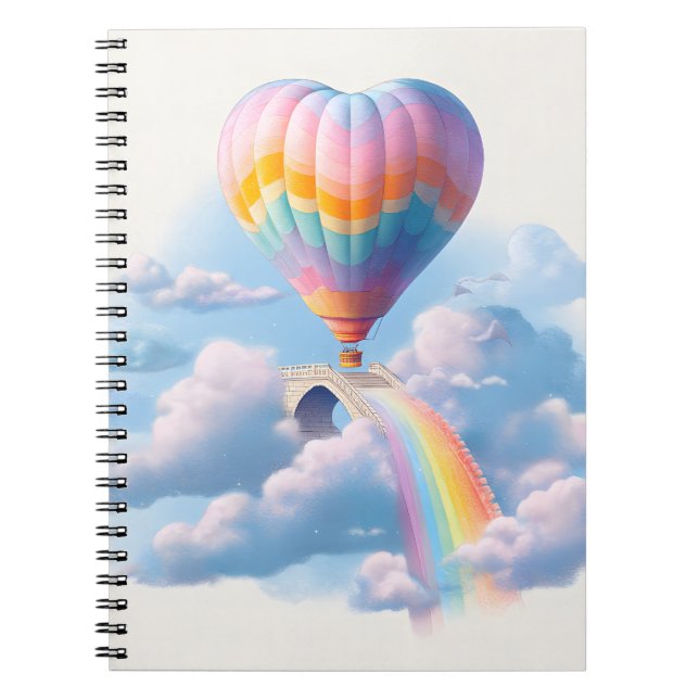 Caderno Espiral Notebook Rainbow Heart Balloon Sky Bridge (Frente)