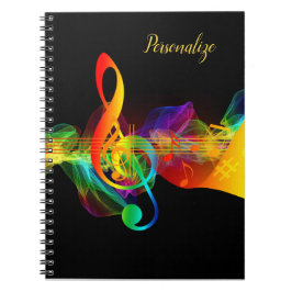 Caderno Espiral Notebook Rainbow Neon Music Note Diário Spiral