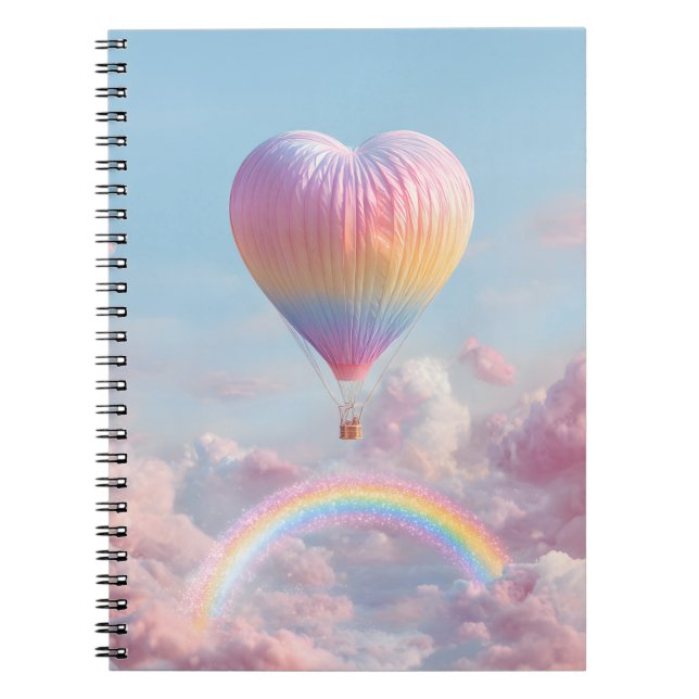 Caderno Espiral Notebook Rainbow Sky, Balão de Coração Rosa (Frente)