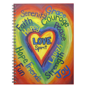 Caderno Espiral Notebook Rainbow Spirit Heart Love Art Diário 