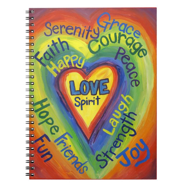 Caderno Espiral Notebook Rainbow Spirit Heart Love Art Diário (Frente)