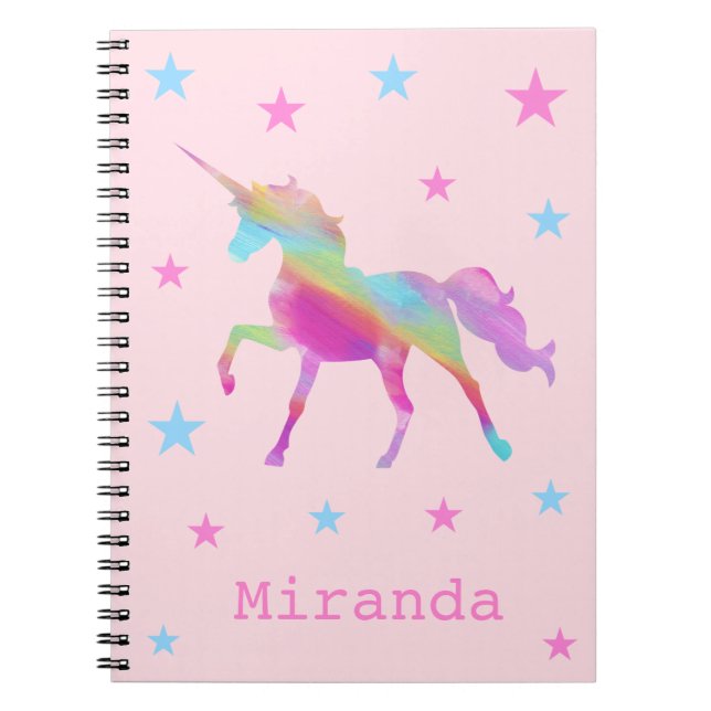 Caderno Espiral Notebook Rainbow Unicorn E Stars (Frente)