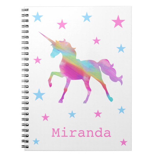 Caderno Espiral Notebook Rainbow Unicorn E Stars (Frente)