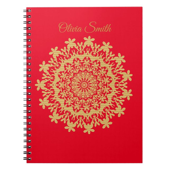 Caderno Espiral Notebook Real Dourado Red Mandala (Frente)