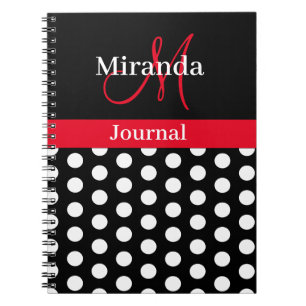 Caderno Espiral Notebook Red Black White Bolinhas Monograma