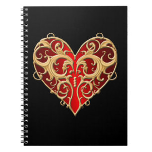 Caderno Espiral Notebook Red Filigree Heart