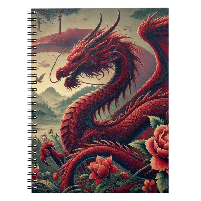 Caderno Espiral Notebook Red Japonês Espiral | Elegante asiático (Frente)