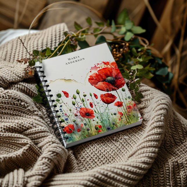 Caderno Espiral Notebook Red Poppy Floral Monograma (Criador carregado)