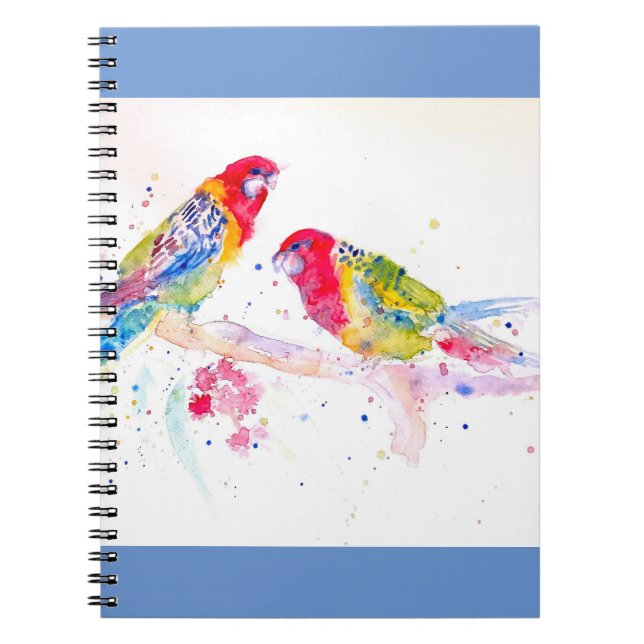 Caderno Espiral Notebook Red Rosella Parrot Watercolor (Frente)