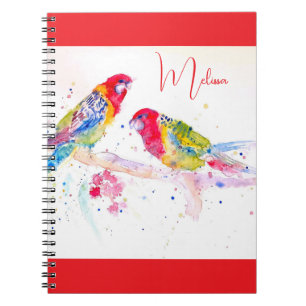 Caderno Espiral Notebook Red Rosella Parrot Watercolor