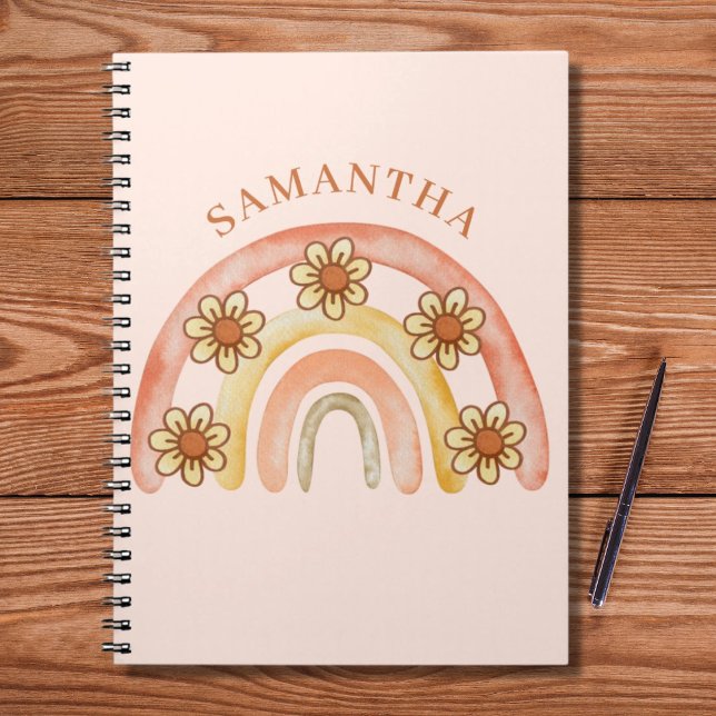 Caderno Espiral Notebook Retro Boho Rainbow Name Spiral Photo (Criador carregado)