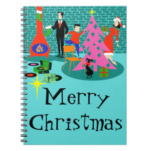 Caderno Espiral Notebook Retro Family Trimmming the Christmas Tree