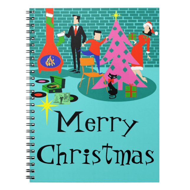 Caderno Espiral Notebook Retro Family Trimmming the Christmas Tree (Frente)