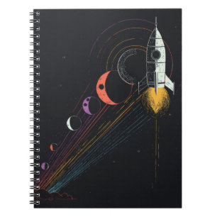 Caderno Espiral Notebook Retro Rocket Cosmic Journey
