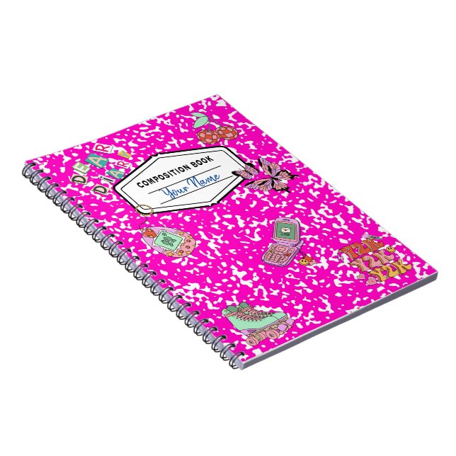 Caderno Espiral Notebook retrorreflector cor-de-rosa Y2K (Lado Direito)