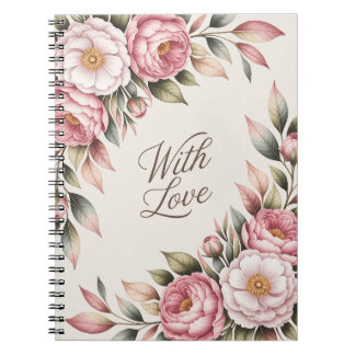 Caderno Espiral Notebook romântico cor-de-rosa "Com amor"