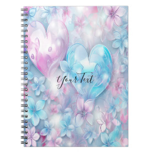Caderno Espiral Notebook Rosa Aqua Hearts and Flowers